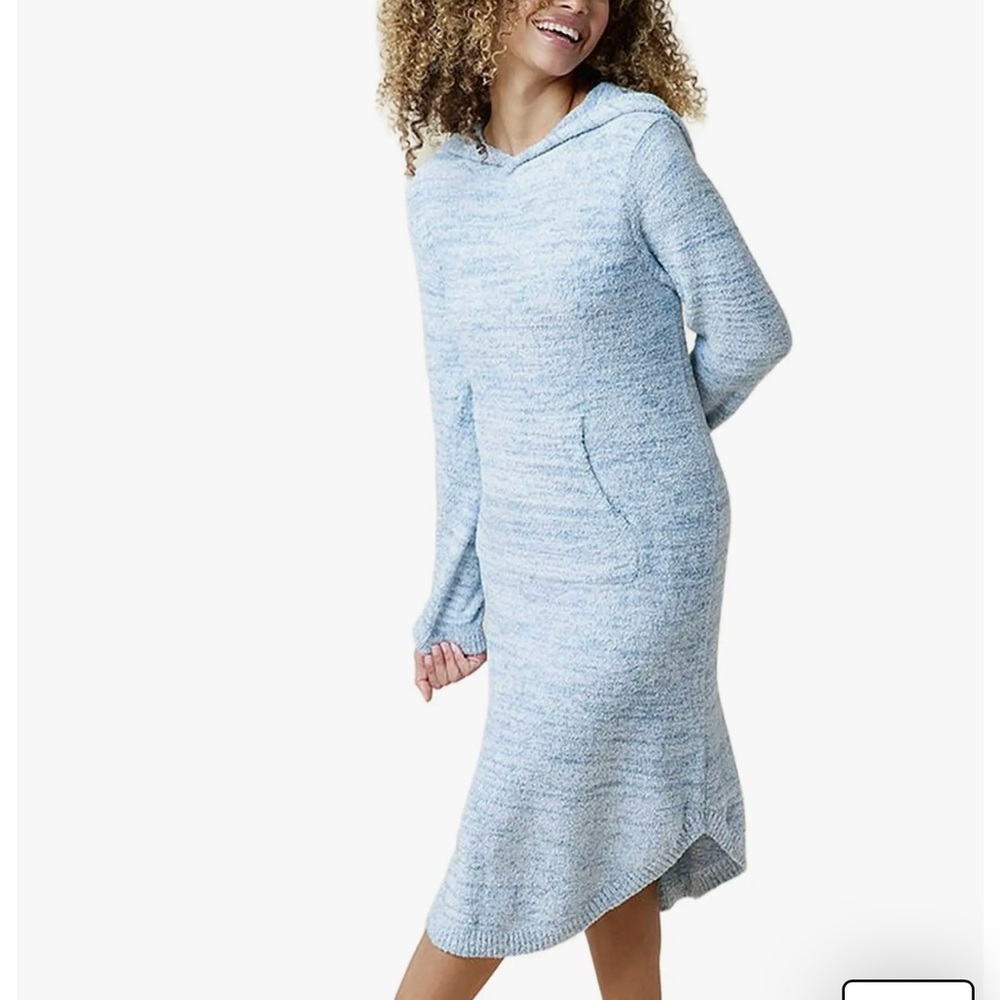 Softies Hooded Lounge Dress S/M Blue Long Sleeve Cozy Sleep Shirt - Picture 2 of 9
